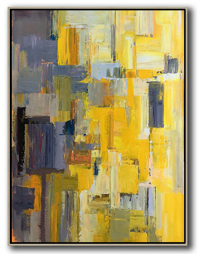 Handmade Extra Large Contemporary Painting,Vertical Palette Knife Contemporary Art,Huge Canvas Art On Canvas,Yellow,Purple,Beige,Brown,Taupe.etc